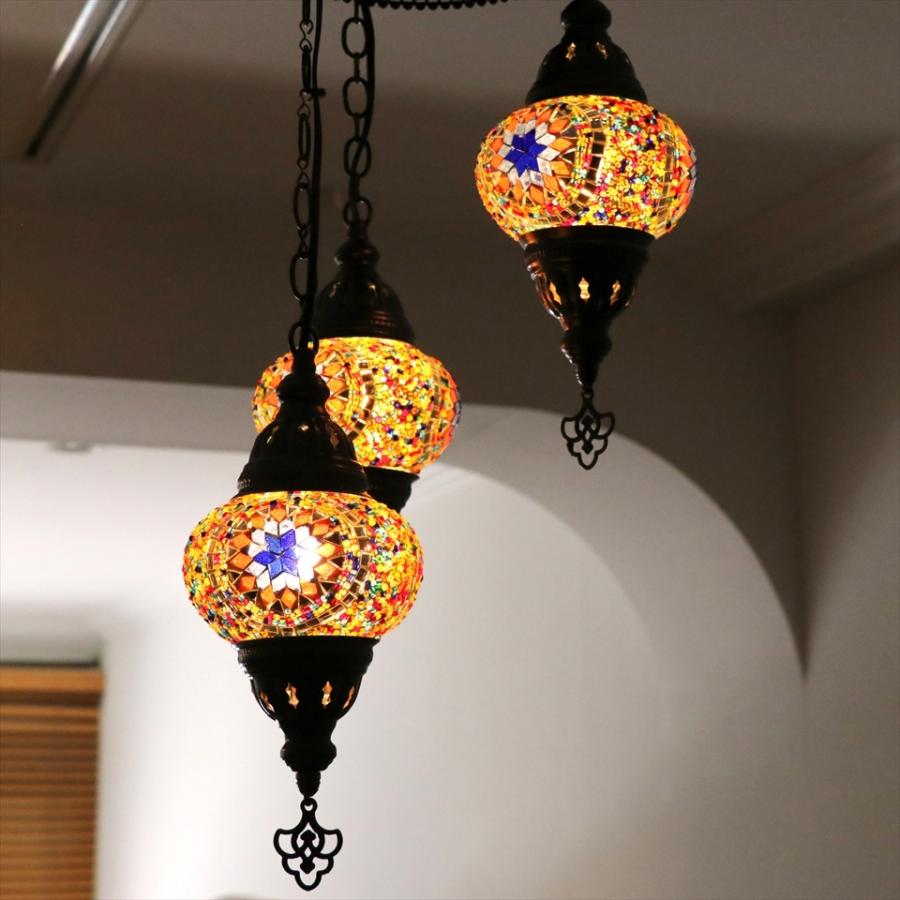 モザイクランプ トルコランプ シャンデリア 3灯 オレンジ