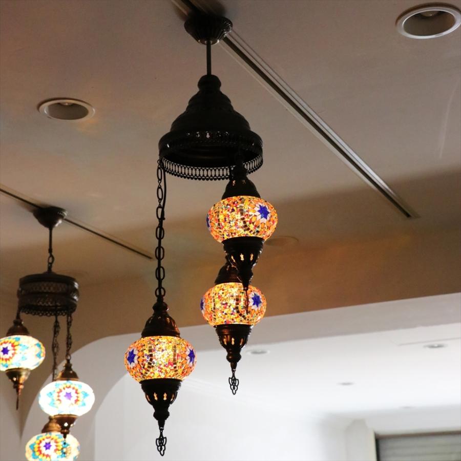 モザイクランプ トルコランプ シャンデリア 3灯 オレンジ