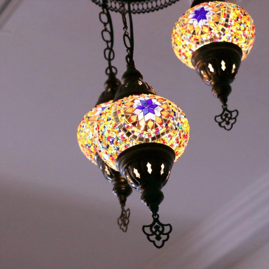 モザイクランプ トルコランプ シャンデリア 3灯 オレンジ