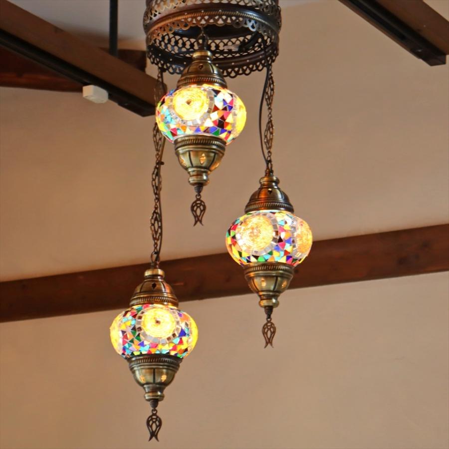 トルコモザイクランプシャンデリア　直径29cm　全長84cm 3灯 カラフル E17/15W モザイクランプ トルコランプ