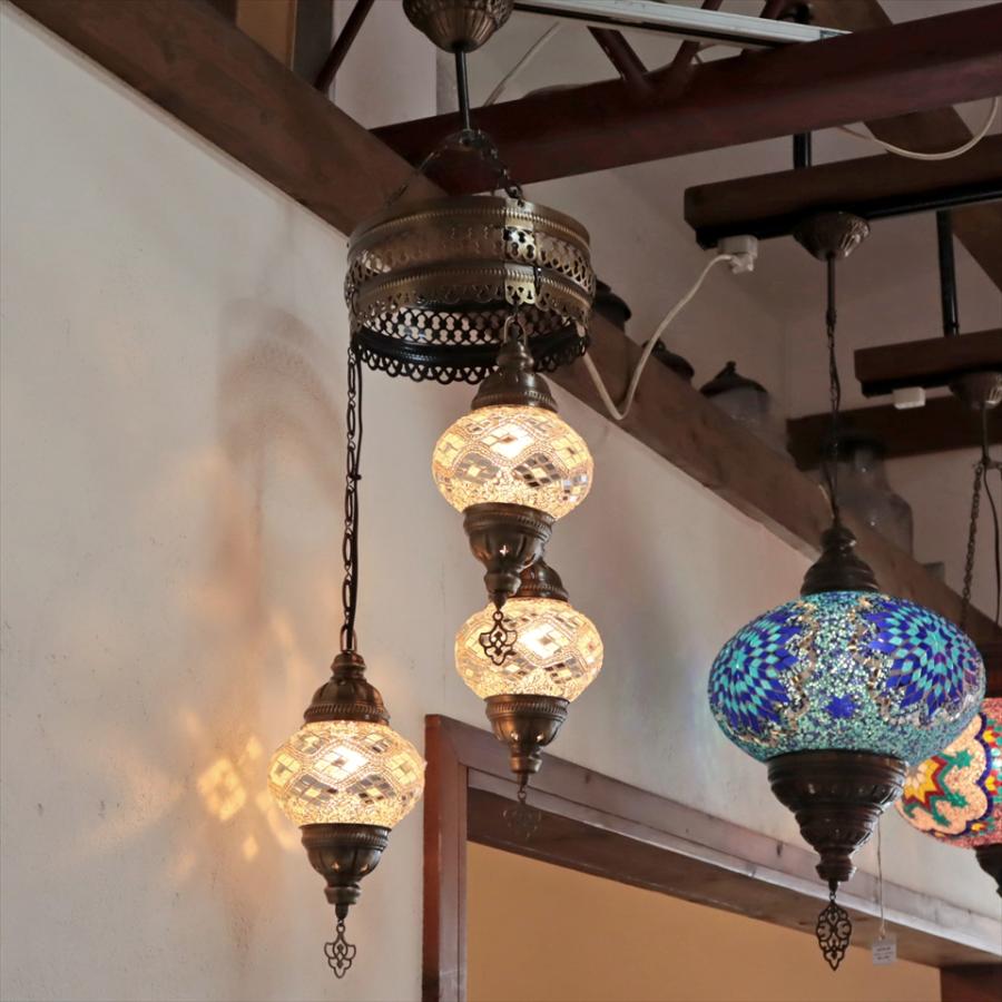 トルコランプ モザイクランプ シャンデリア 3灯 全高86cm 直径32cm