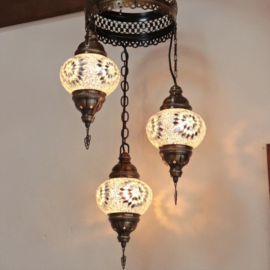 トルコランプ モザイクランプ シャンデリア 3灯 全高86cm 直径32cm