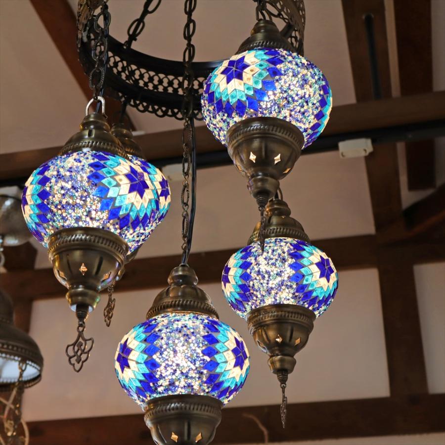 モザイクランプ トルコランプ シャンデリア 5灯 全高83cm 直径