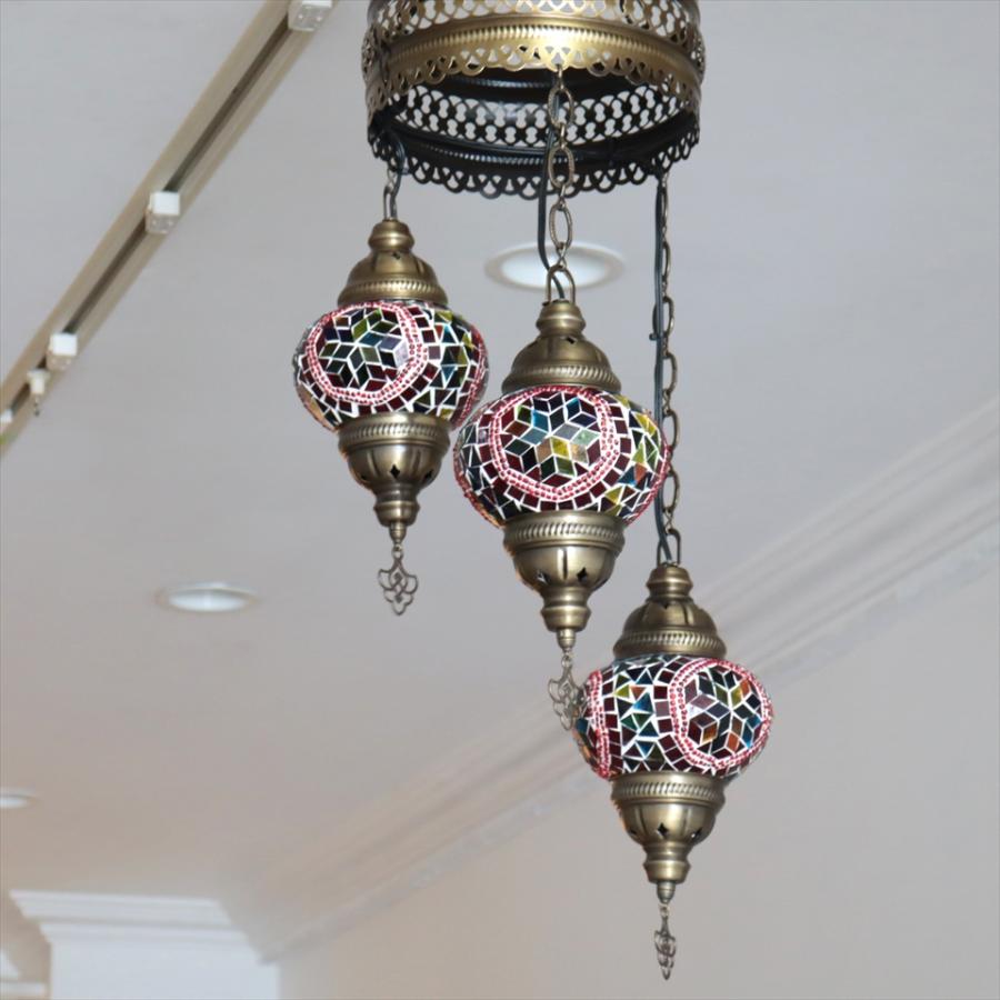 トルコランプ モザイクランプ シャンデリア 3灯 全高86cm 直径32cm