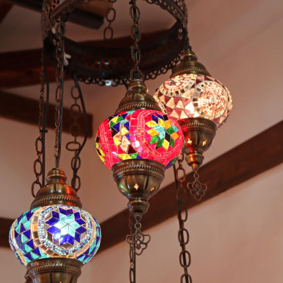 モザイクランプ トルコランプ シャンデリア 5灯 モザイクランプ トルコランプ シャンデリア 5灯 螺旋 全高114cm