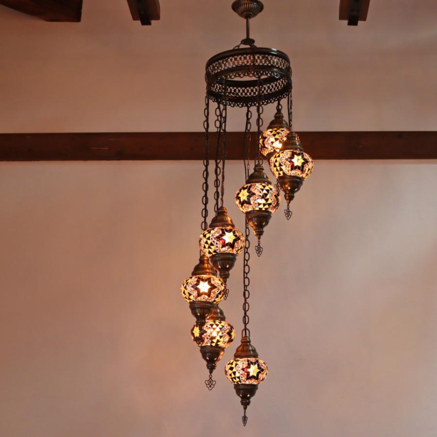 トルコランプ モザイクランプ シャンデリア 7灯 螺旋 全高126cm