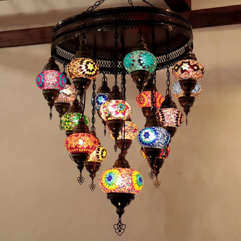 トルコランプ モザイクランプ シャンデリア 17灯 全高123cm 直径73cm  