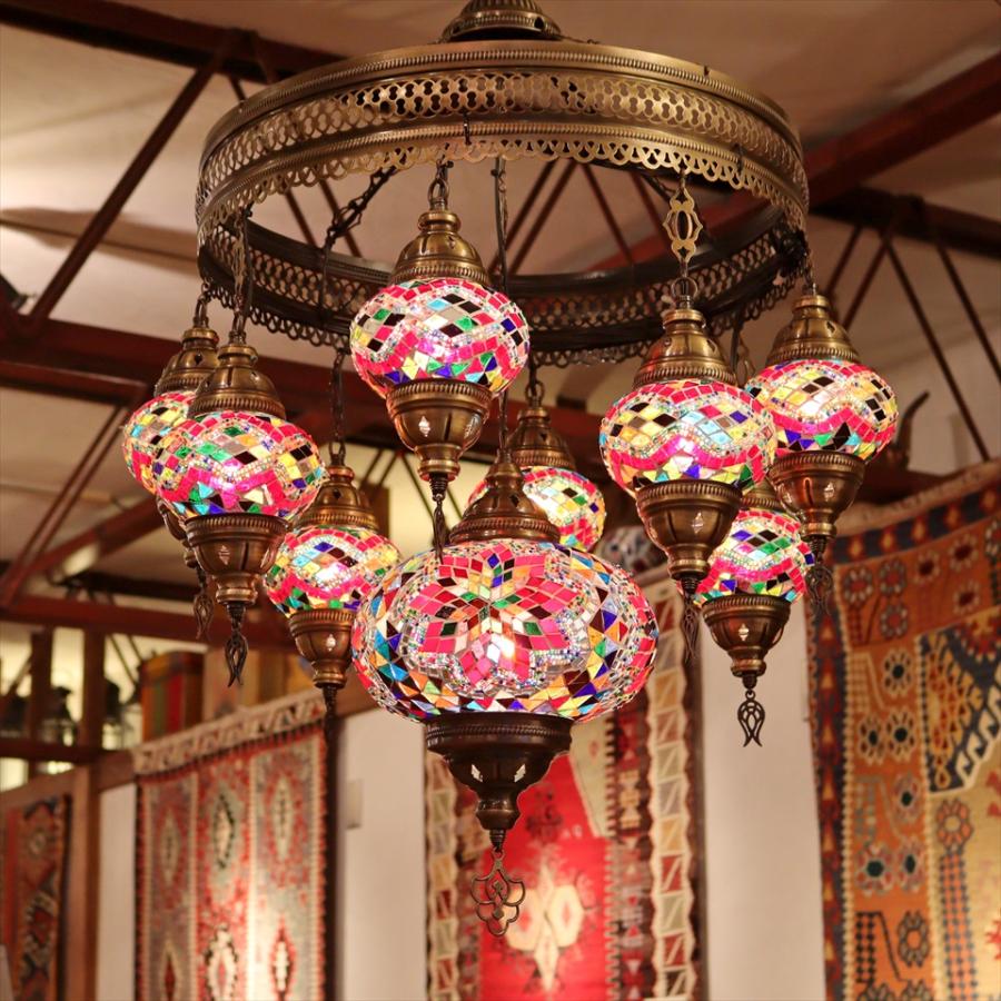 トルコランプ モザイクランプ シャンデリア 9灯 直径62cm 全高94cm  