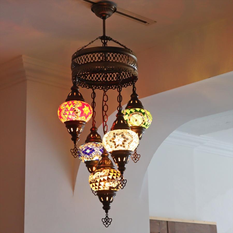 モザイクランプ トルコランプ シャンデリア 5灯 全高86cm 直径36cm ミックスカラー |  | 01