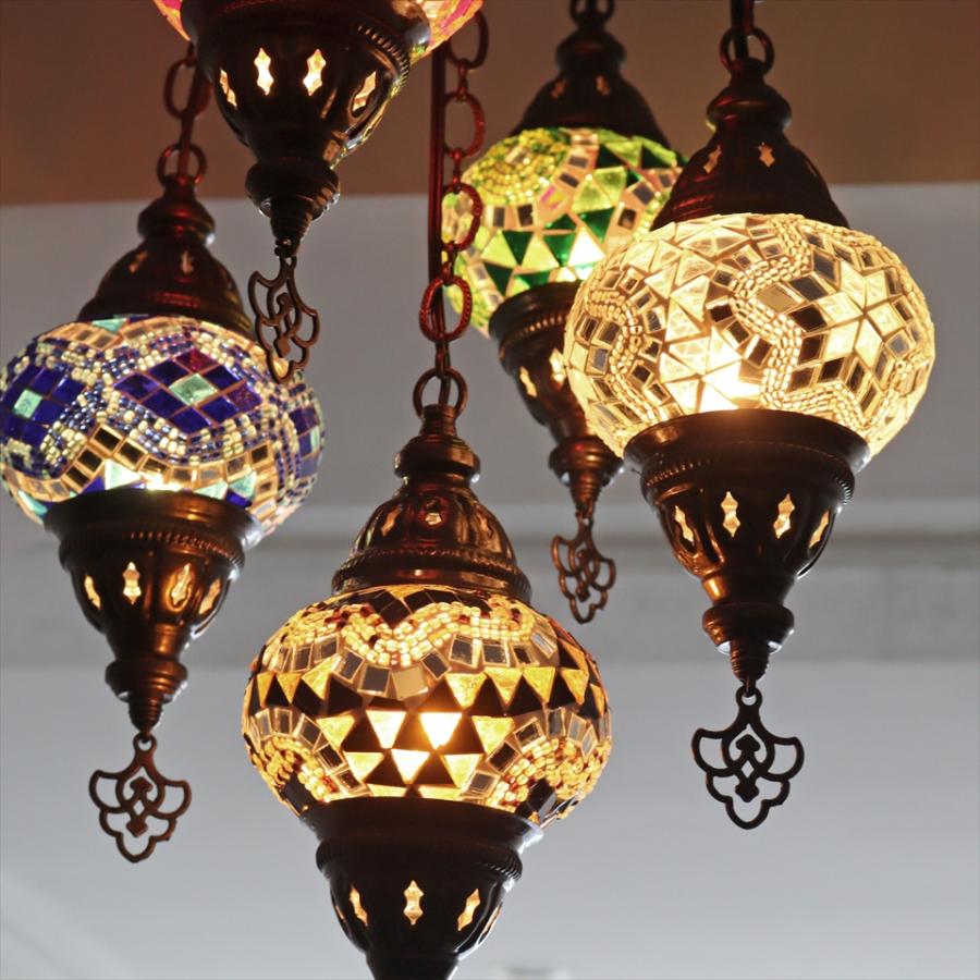 モザイクランプ トルコランプ シャンデリア 5灯 全高86cm 直径36cm ミックスカラー |  | 02