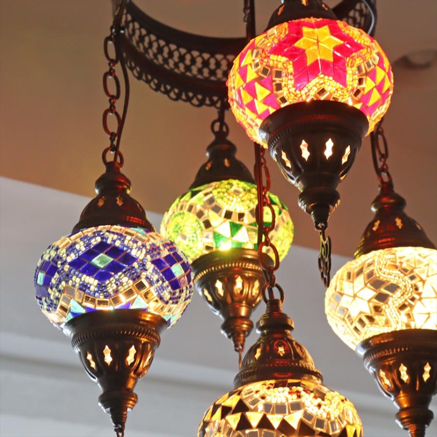モザイクランプ トルコランプ シャンデリア 5灯 全高86cm 直径36cm ミックスカラー |  | 03