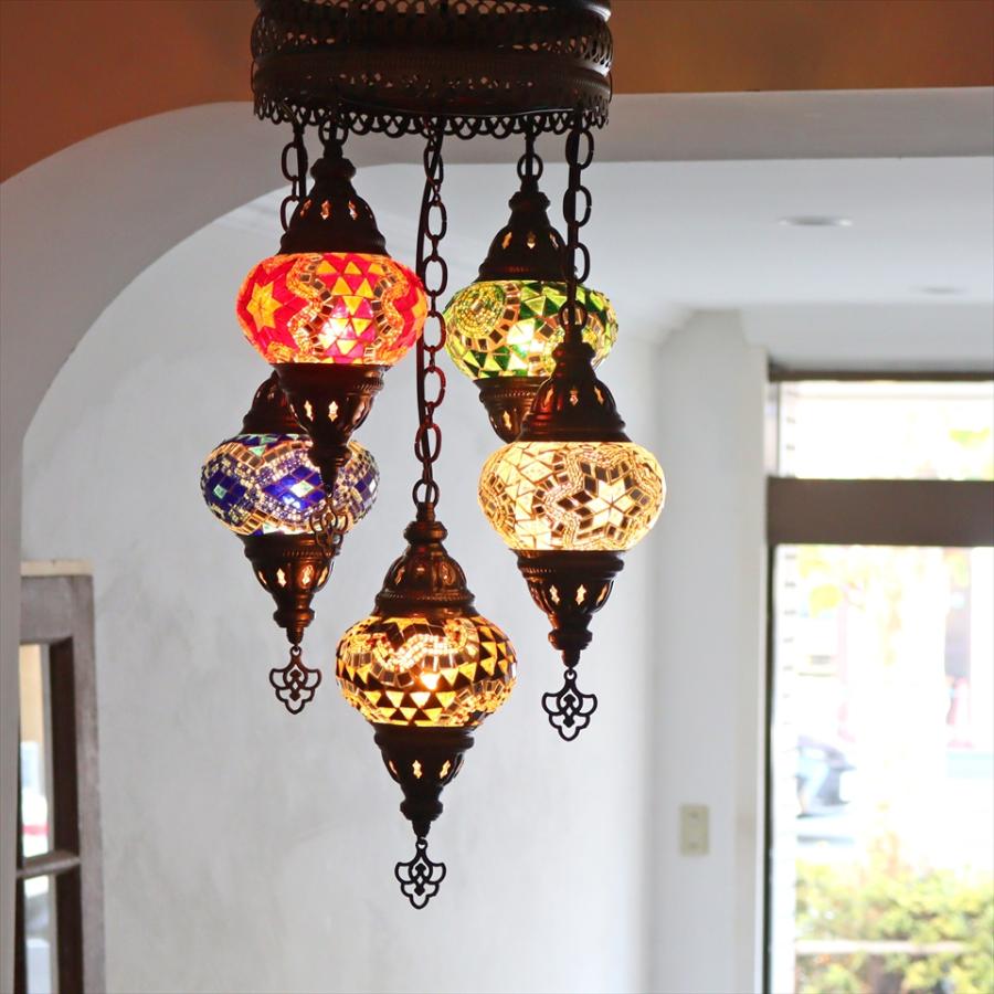 モザイクランプ トルコランプ シャンデリア 5灯 全高86cm 直径36cm ミックスカラー |  | 06
