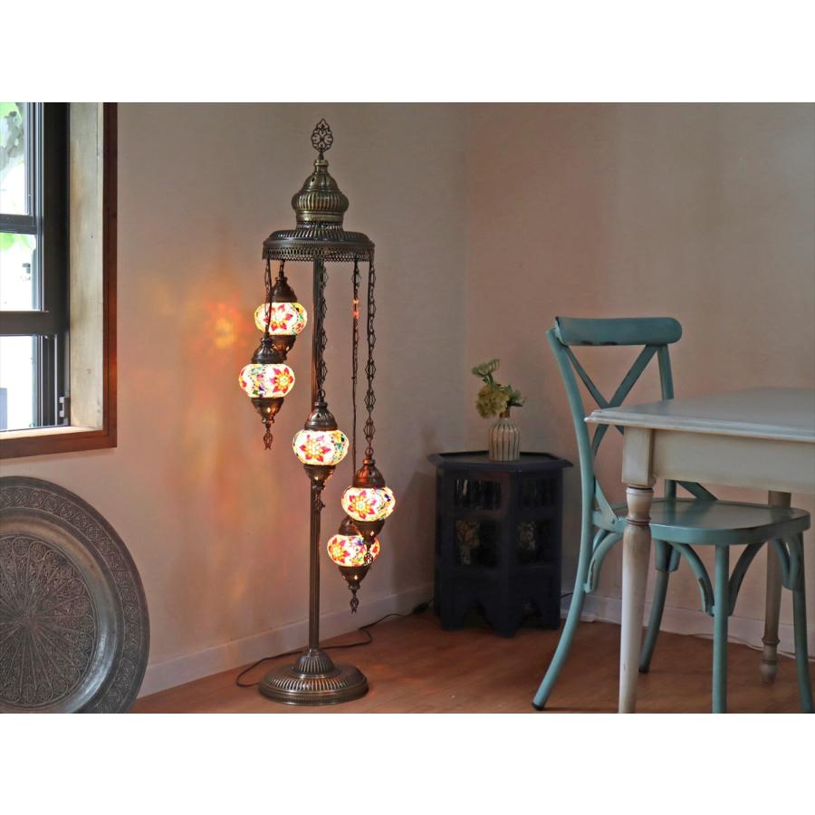 トルコランプ モザイクシャンデリアスタンドランプ 5灯 全高136cm