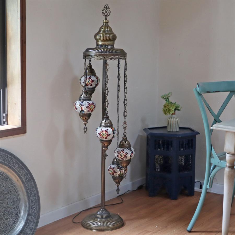 トルコランプ モザイクシャンデリアスタンドランプ 5灯 全高136cm