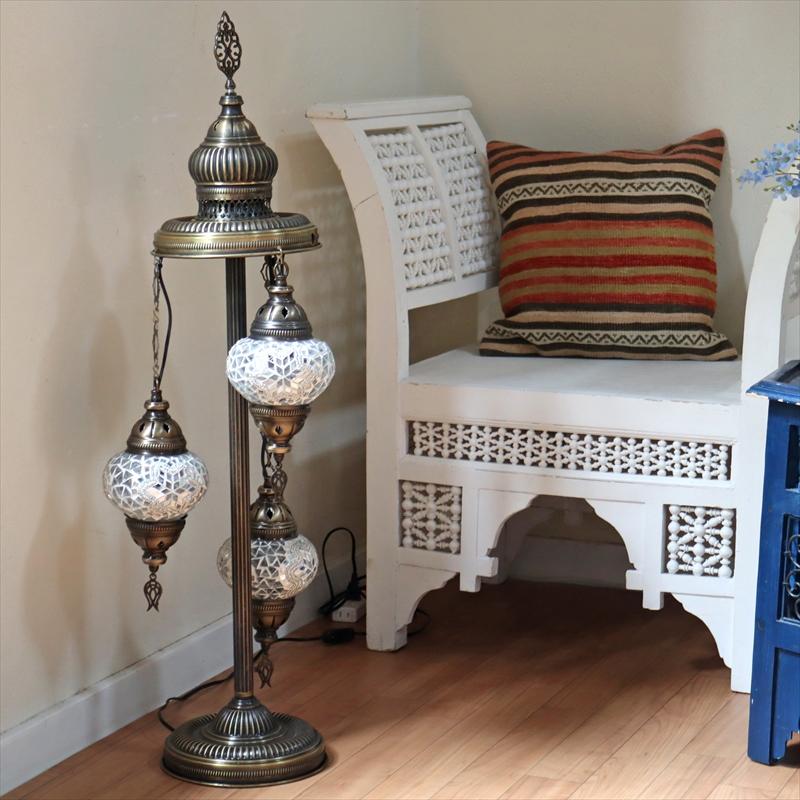 モザイクシャンデリアスタンドランプ 3灯 全高94cm ホワイト E17/15W