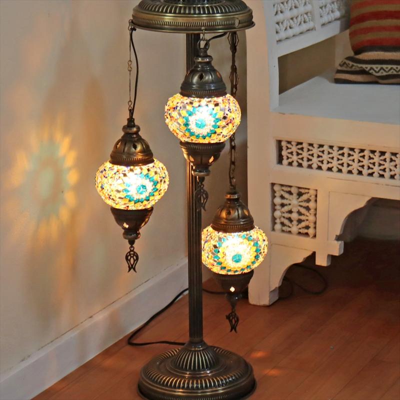 モザイクシャンデリアスタンドランプ 3灯 全高94cm カラフル E17/15W
