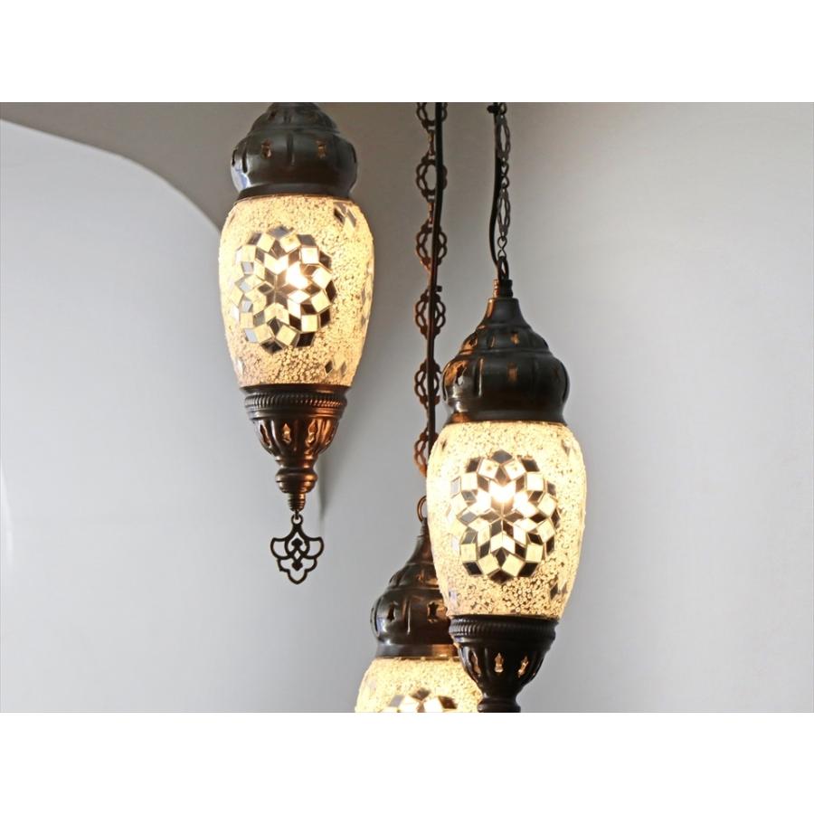 トルコランプ モザイクガラスランプシャンデリア 3灯 ホワイト