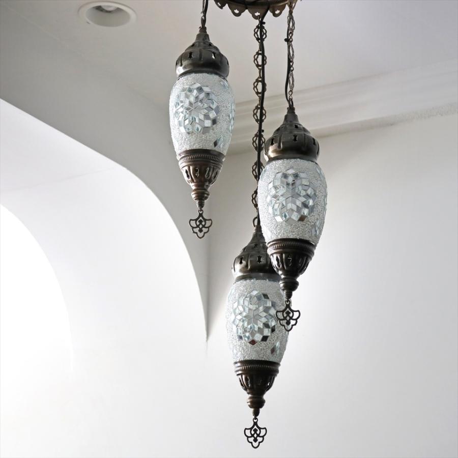 トルコランプ モザイクガラスランプシャンデリア 3灯 ホワイト