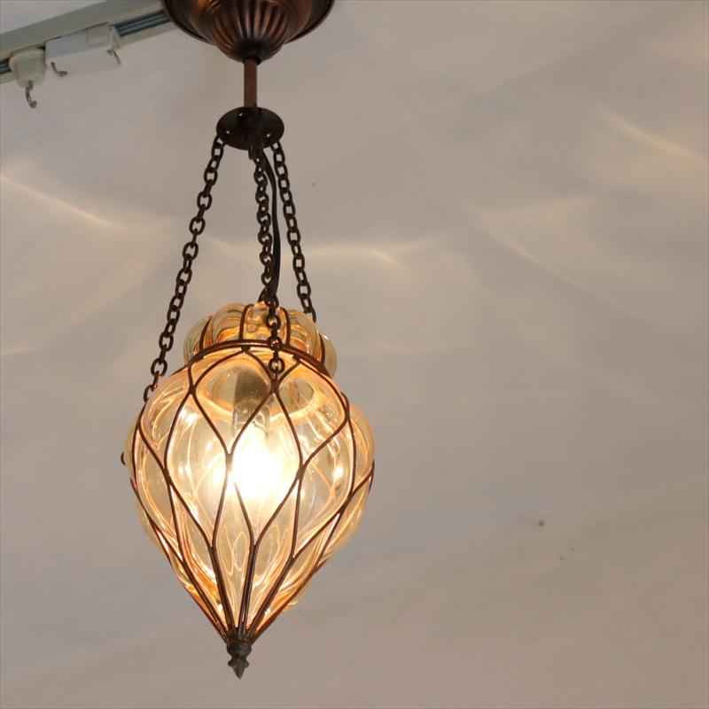 ガラスペンダントランプ・トルコアイアンワークランプ パレスランプ  