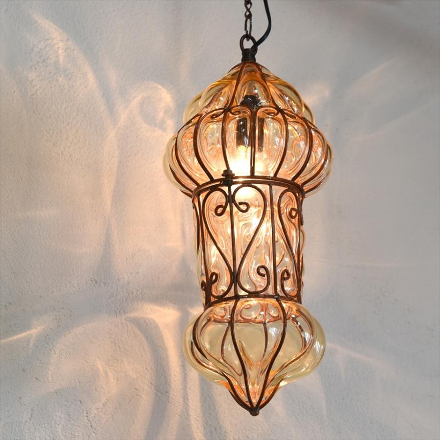 トルコランプ ガラスペンダントランプ アイアンワークランプ 直径15cm 全長67cm 地中海スタイル　バル | 