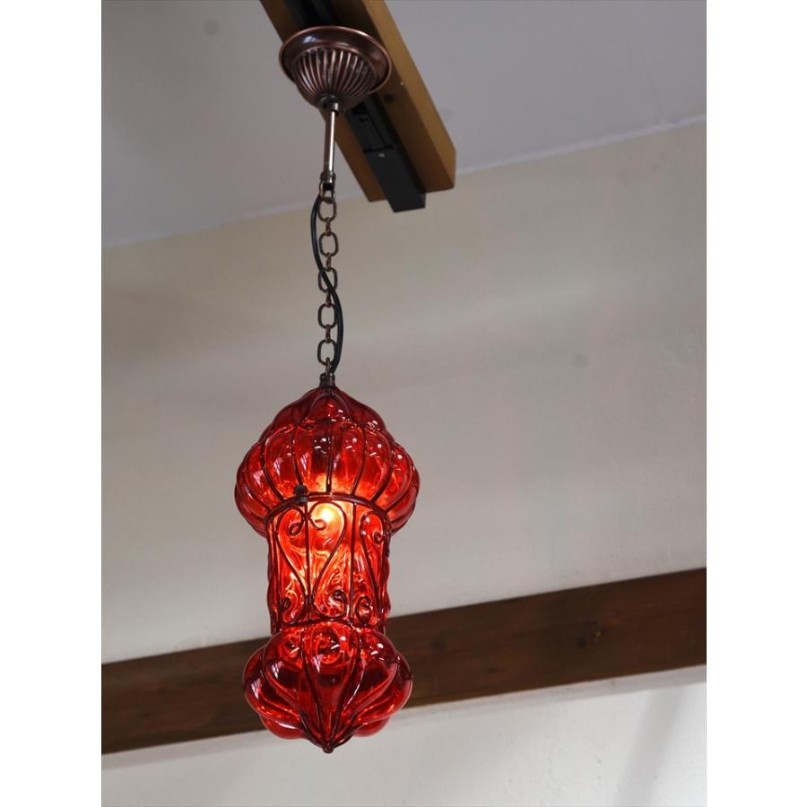 トルコランプ ガラスペンダントランプ アイアンワークランプ 直径15cm 全長67cm 地中海スタイル　レッド |  | 01