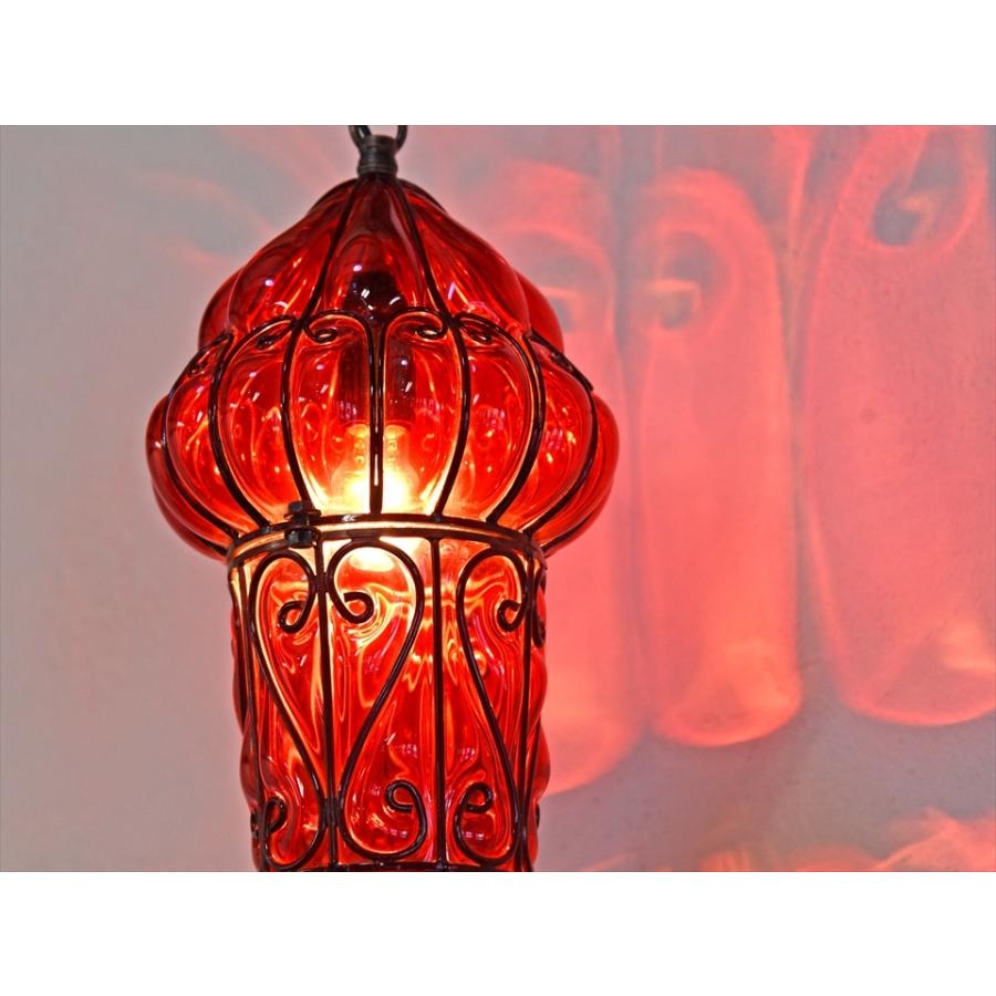 トルコランプ ガラスペンダントランプ アイアンワークランプ 直径15cm 全長67cm 地中海スタイル　レッド |  | 02