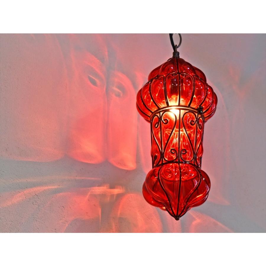 トルコランプ ガラスペンダントランプ アイアンワークランプ 直径15cm 全長67cm 地中海スタイル　レッド |  | 03