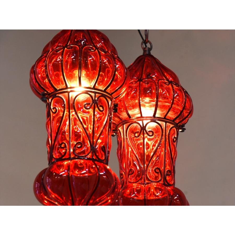 トルコランプ ガラスペンダントランプ アイアンワークランプ 直径15cm 全長67cm 地中海スタイル　レッド |  | 04