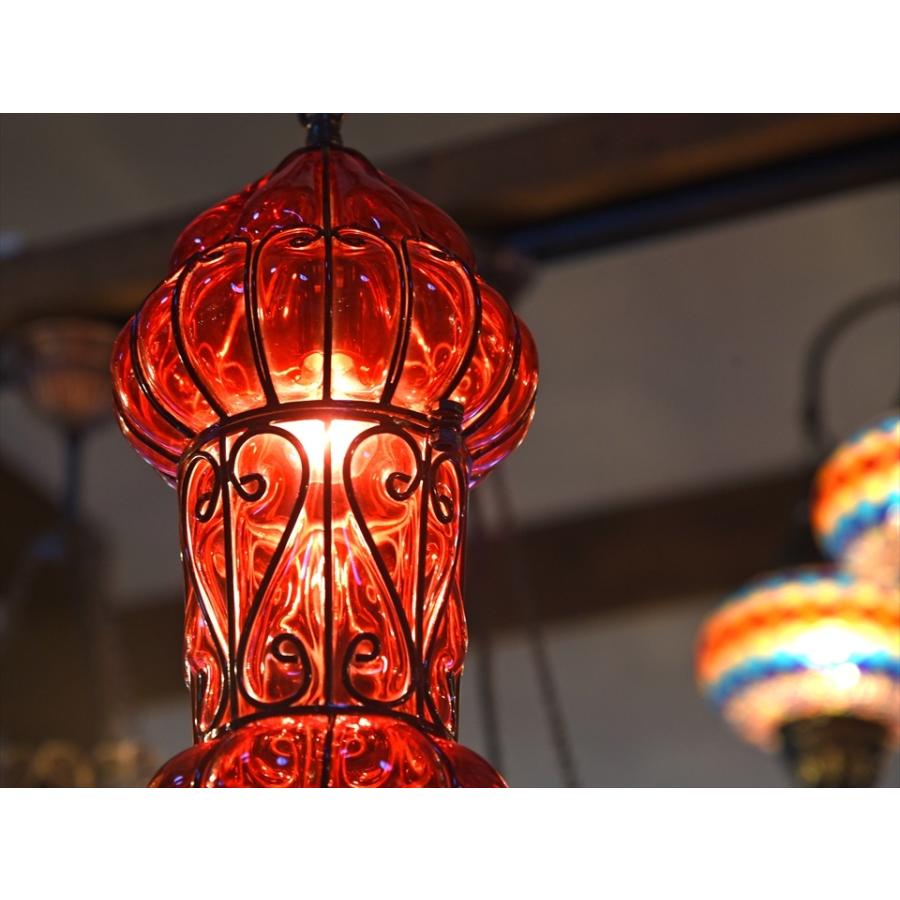 トルコランプ ガラスペンダントランプ アイアンワークランプ 直径15cm 全長67cm 地中海スタイル　レッド |  | 06