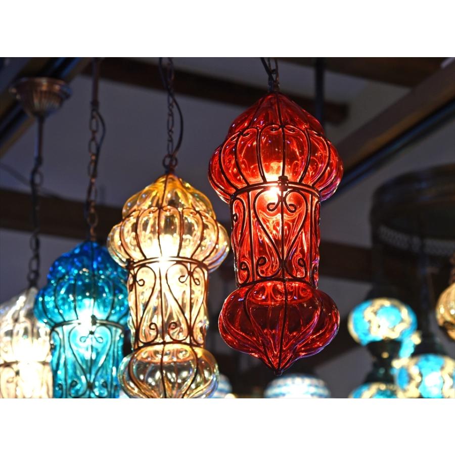 トルコランプ ガラスペンダントランプ アイアンワークランプ 直径15cm 全長67cm 地中海スタイル　レッド |  | 07