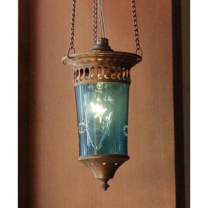 アンティークガラスのトルコランプ フラワーペインティグ/クリアブルー/引っ掛けシーリング用パーツ別売り | ブランド登録なし