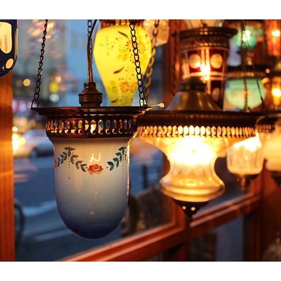 アンティークガラスのトルコランプ フラワーペイント/ブルー 灯具別売り | ブランド登録なし | 01