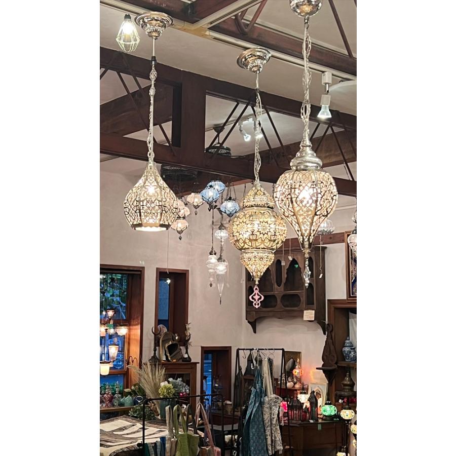 メタルシェード　ランタン　シルバー ８面幾何学文様　ペンダントライト |  | 04