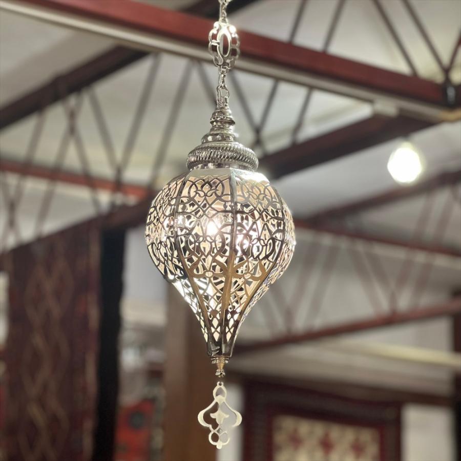 メタルシェード　ランタン　シルバー レーザーカットの透かし文様　８面　ペンダントライト | 