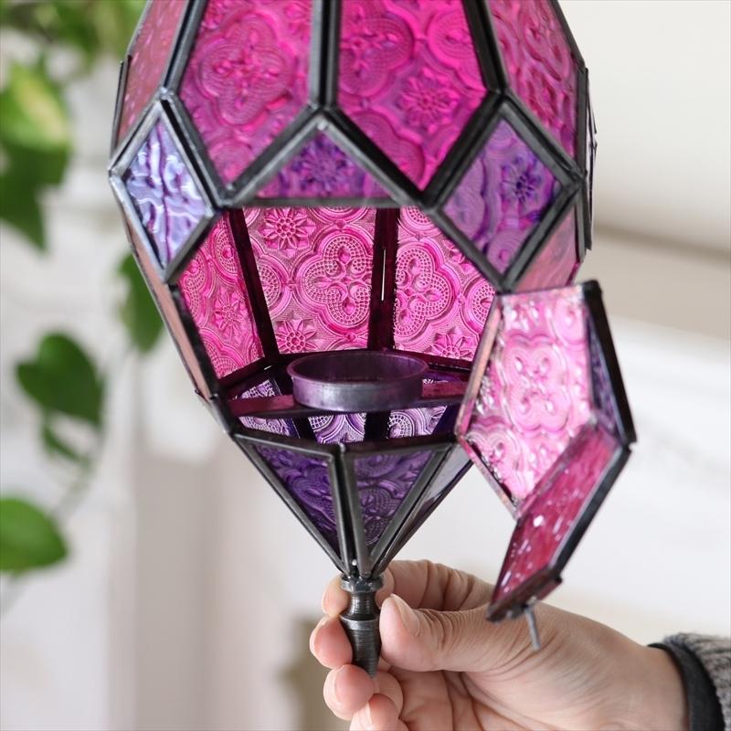 モロッコランタン キャンドルホルダー フューシャピンク 高さ40cm オリエンタルランプ Candle holder