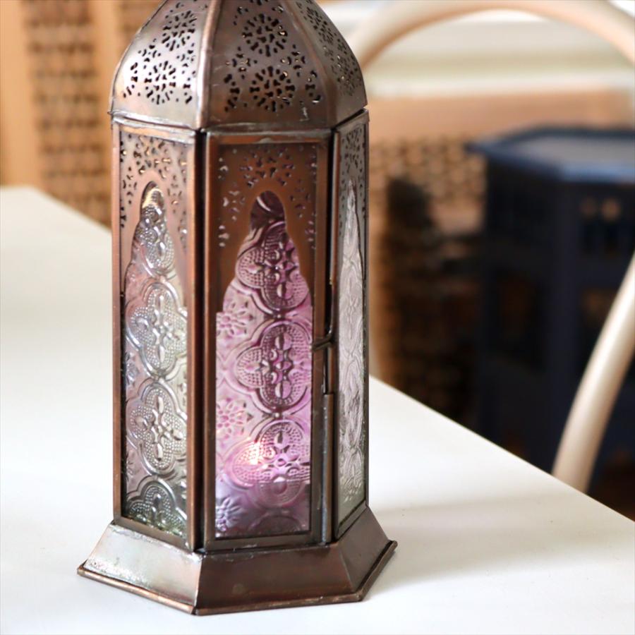 モロッコランタン キャンドルホルダー 高さ24cm 6面のレリーフ
