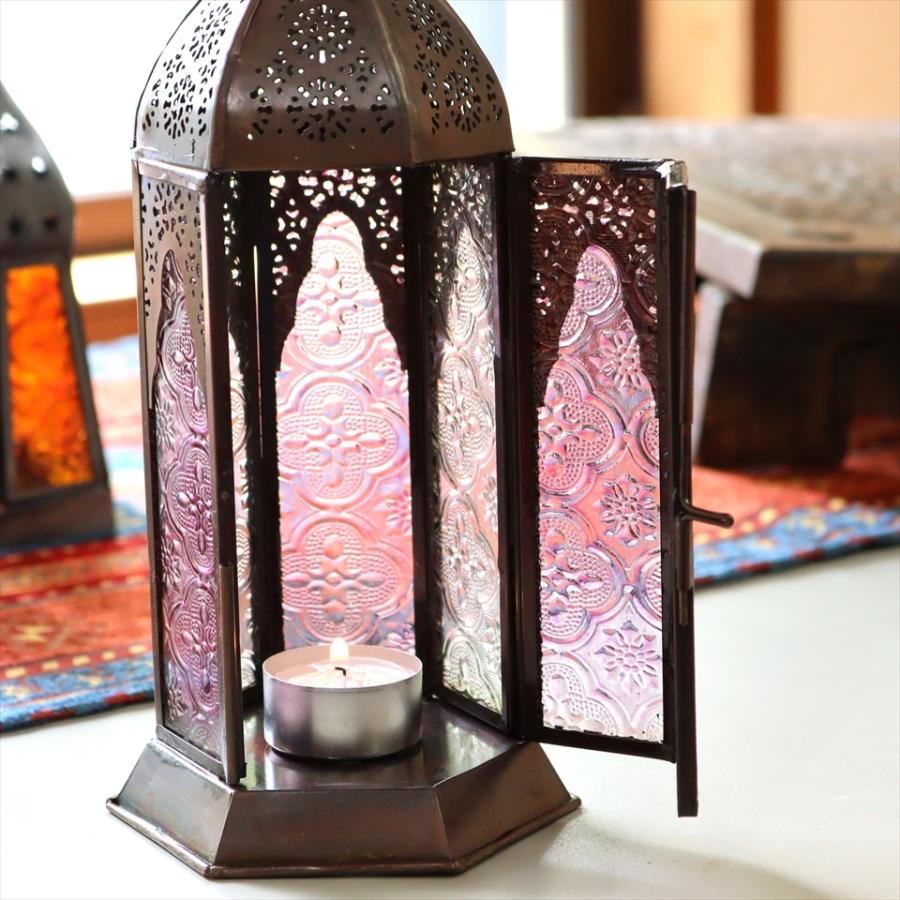 モロッコランタン キャンドルホルダー 高さ24cm 6面のレリーフ