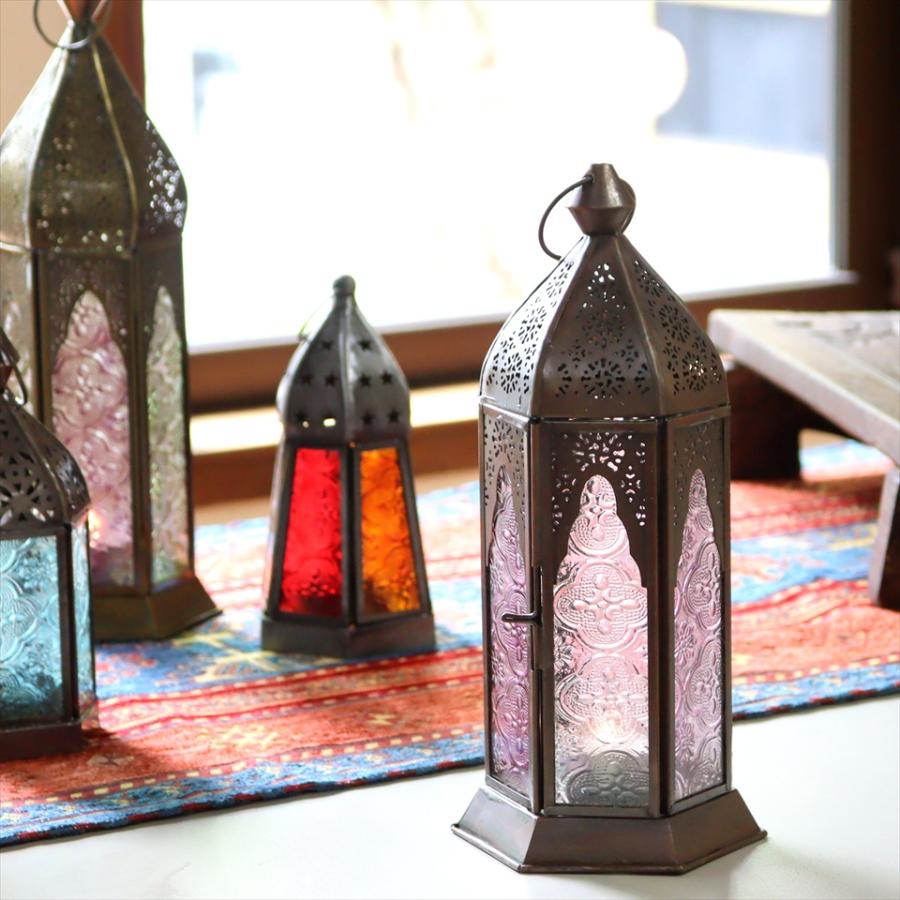 モロッコランタン キャンドルホルダー 高さ24cm 6面のレリーフ