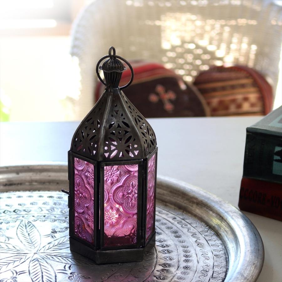 モロッコランタン キャンドルホルダー　高さ17.5cm　オリエンタルランプ6面のレリーフガラス　Morocco Lantern Candle holder | ブランド登録なし | 02