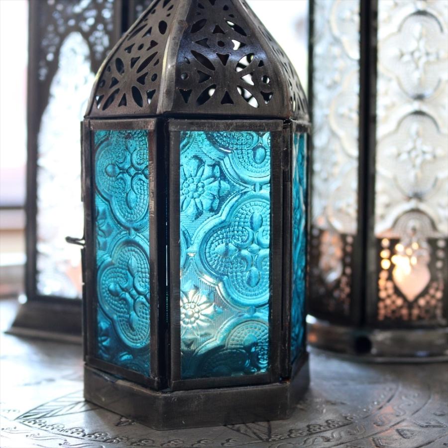 モロッコランタン キャンドルホルダー　高さ17.5cm　オリエンタルランプ6面のレリーフガラス　Morocco Lantern Candle holder | ブランド登録なし | 06
