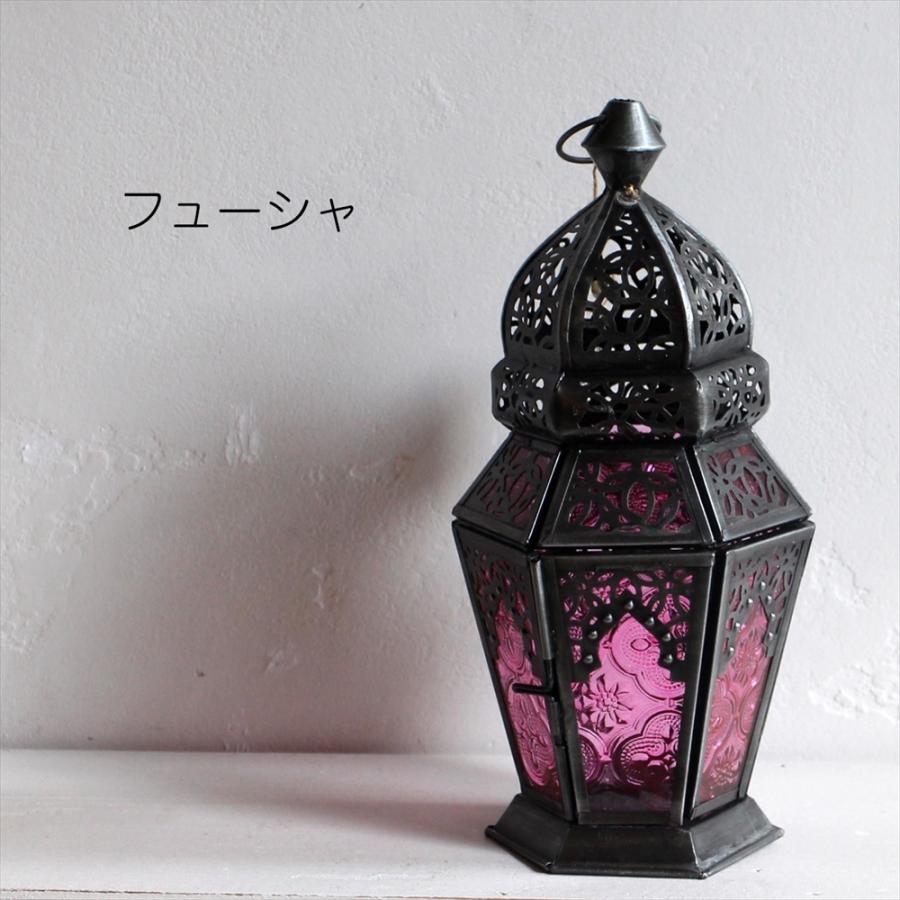 モロッコランタン・キャンドルホルダー　高さ23cm　オリエンタルランプ6面のレリーフガラス　Morocco Lantern Candle holder |  | 04