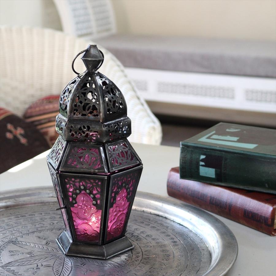 モロッコランタン・キャンドルホルダー　高さ23cm　オリエンタルランプ6面のレリーフガラス　Morocco Lantern Candle holder |  | 03
