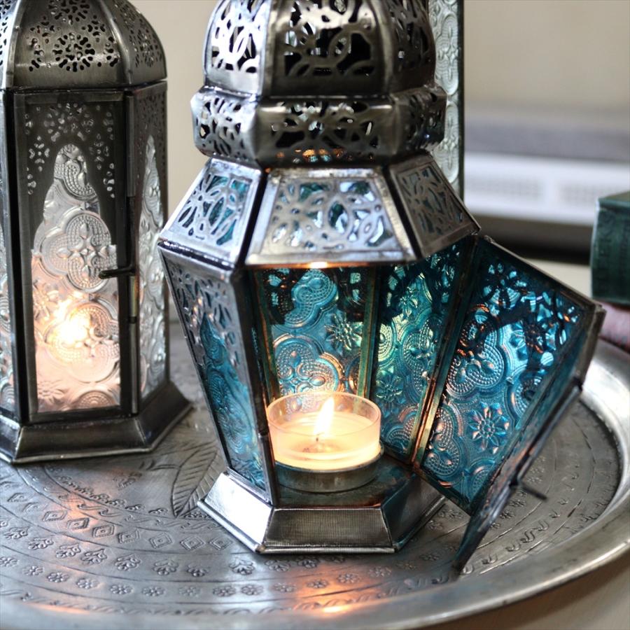 モロッコランタン・キャンドルホルダー　高さ23cm　オリエンタルランプ6面のレリーフガラス　Morocco Lantern Candle holder |  | 05