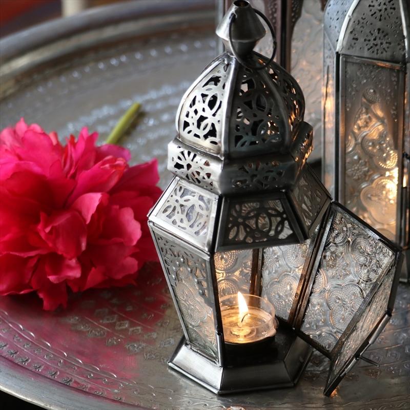 モロッコランタン・キャンドルホルダー　高さ23cm　オリエンタルランプ6面のレリーフガラス　Morocco Lantern Candle holder |  | 06