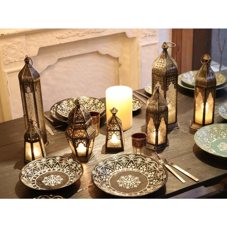 モロッコランタン・キャンドルホルダー　高さ23cm　オリエンタルランプ6面のレリーフガラス　Morocco Lantern Candle holder |  | 09
