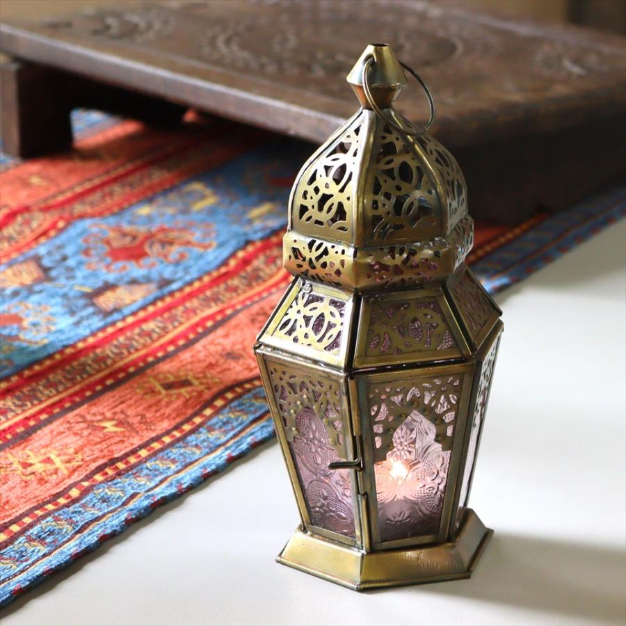 モロッコランタン キャンドルホルダー 高さ23cm 6面のレリーフガラス