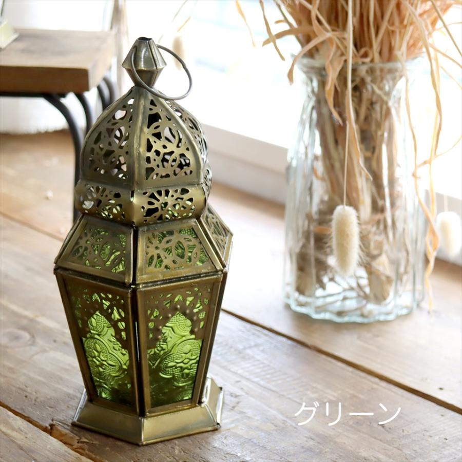 モロッコランタン キャンドルホルダー 高さ23cm 6面のレリーフガラス