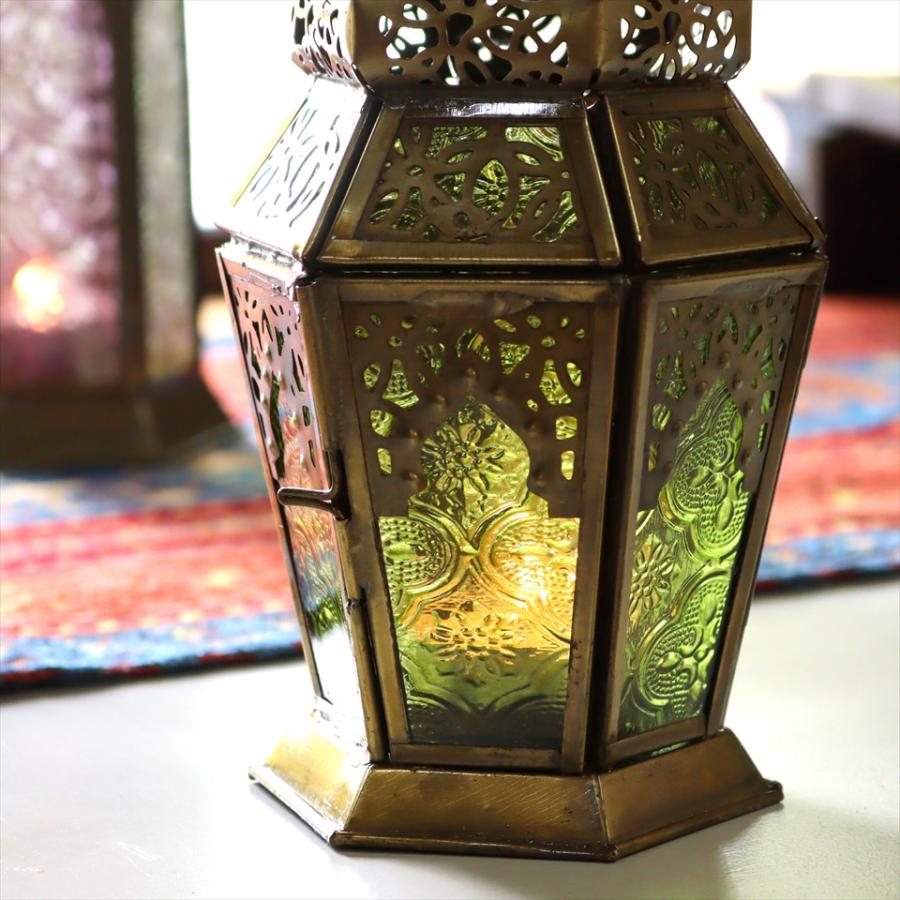 モロッコランタン キャンドルホルダー 高さ23cm 6面のレリーフガラス