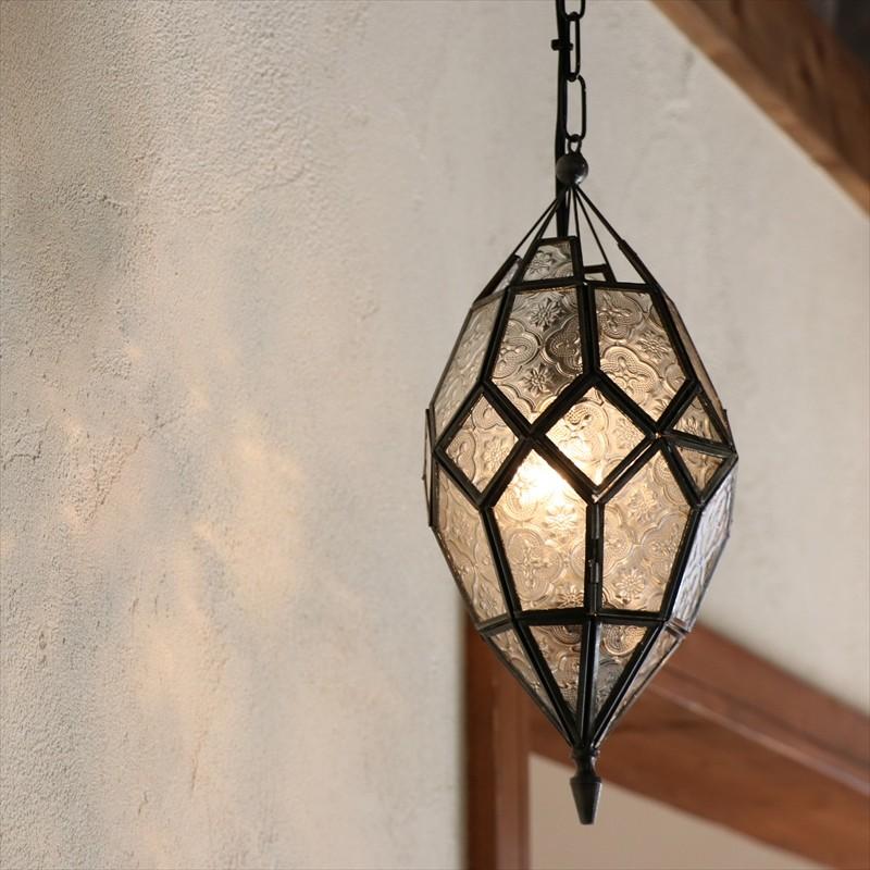 モロッコランプ ガラスペンダントライト 多面体形ランプ 直径15cm 全長64cm / 25W ペンダントランプ１灯 | ブランド登録なし | 04