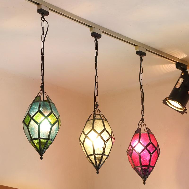 モロッコランプ ガラスペンダントライト 多面体形ランプ 直径15cm 全長64cm / 25W ペンダントランプ１灯 | ブランド登録なし | 08